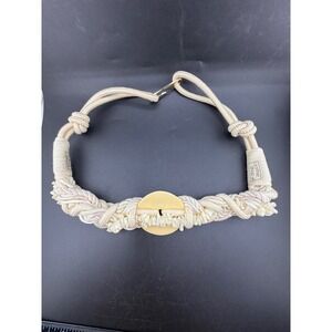 Vintage Leather Shop Belt Cream Braided Rope Shell Nautical Gold Hook 32"